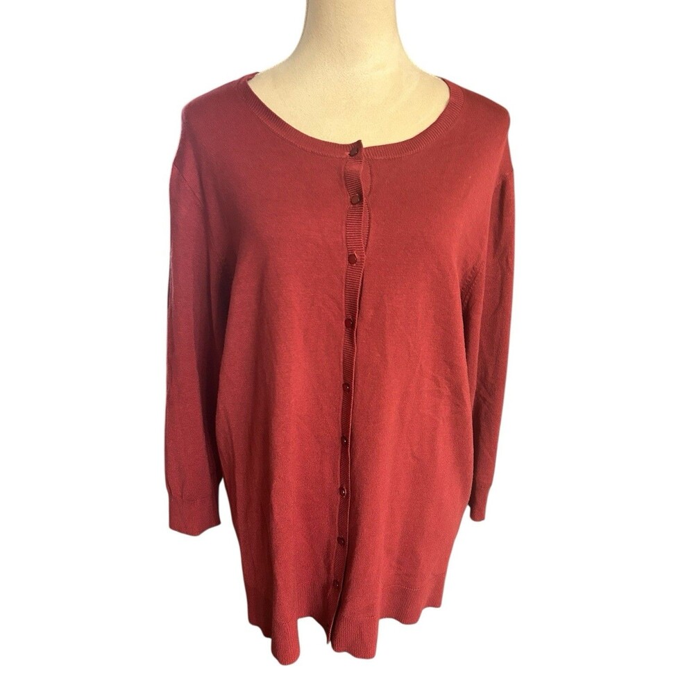 Emaline Woman 2X Red Cardigan Button Down Rayon Nylon Long Sleeves Sweater